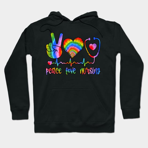 Peace Love Nurse Tie Dye Hoodie by Salimkaxdew